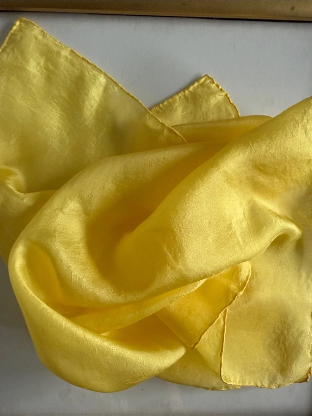 VTG Style Bright Yellow Square Silk Feel & look Lightweight Scarf Handrolled